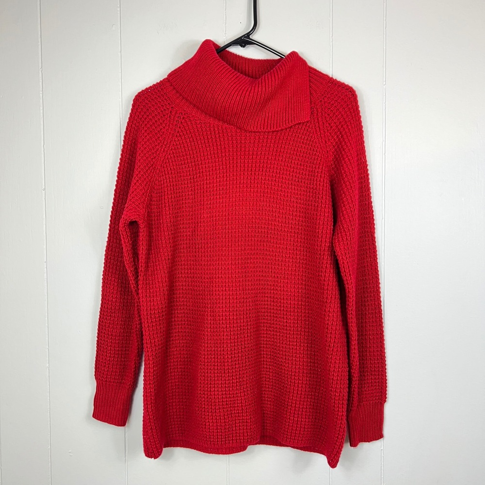 Dennis Basso Red Knit Cowl Neck Long‎ Sleeve Pullover Sweater Small